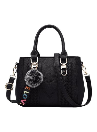 Buy Leather Embroidered Shoulder Bag Black in Saudi Arabia