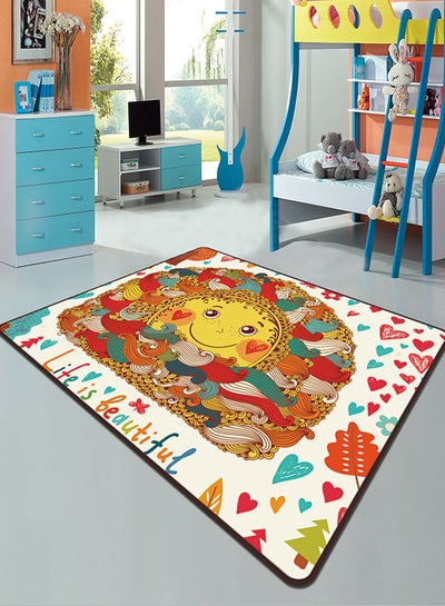 Buy Sun And Hearts Printed Kids Room Rug Multicolour 80 x 120cm in Saudi Arabia