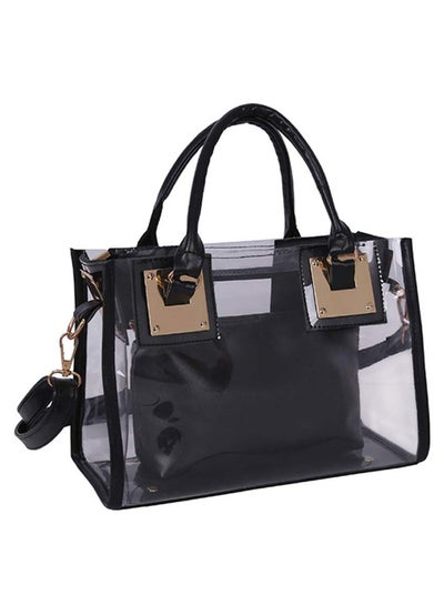 Buy Solid Transparent Handbag Black/Gold in Saudi Arabia