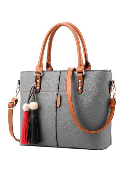 Buy Tassel Pendent Shoulder Bag Grey/Brown/Red in Saudi Arabia