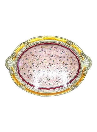 Buy Decorative Wooden Serving Tray Gold/Red/Green 35cm in Saudi Arabia