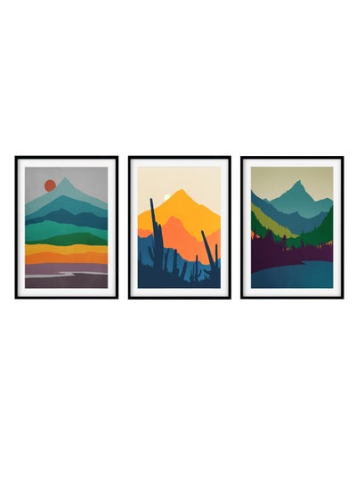 Buy 3-Piece Scandinavian Landscape Art Poster With Frame Set Multicolor 30 x 40cm in UAE