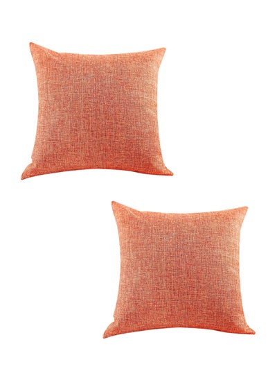 Buy 2-Piece Solid Pattern Decorative Pillow linen Light Orange 30x30cm in Saudi Arabia