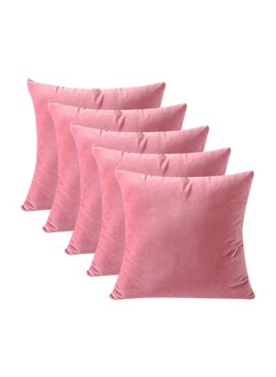 Buy 5-Piece Solid Pattern Decorative Pillow Velvet Pink 45x45cm in Saudi Arabia