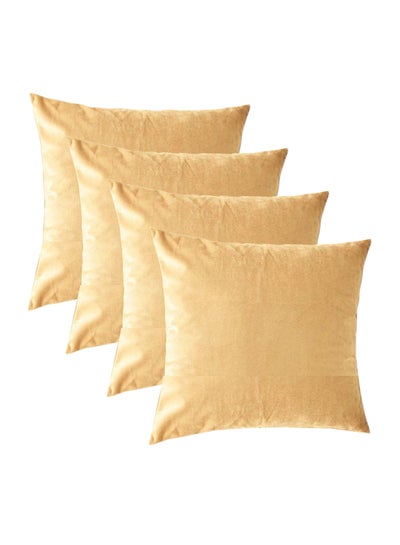 Buy 4-Piece Solid Pattern Decorative Pillow velvet Wheat 40x10x40cm in Saudi Arabia