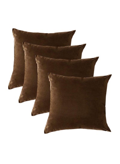 Buy 4-Piece Solid Pattern Decorative Pillow velvet Brown 40x40x10cm in Saudi Arabia