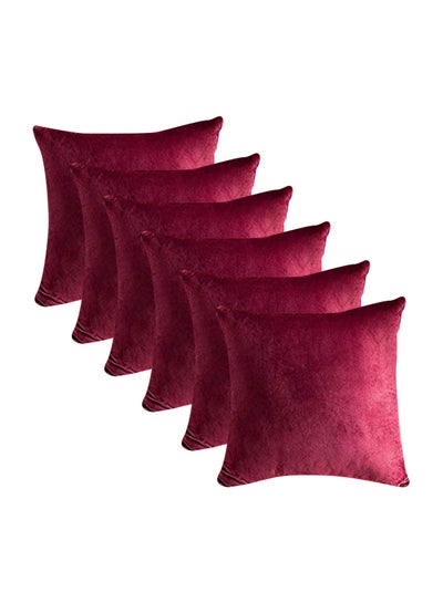 Buy 6-Piece Solid Pattern Decorative Pillow velvet Maroon 45x45cm in Saudi Arabia