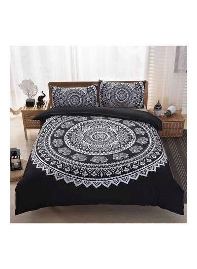 Buy 3-Piece Printed Bed Cover Set Polyester Black/White Queen in Saudi Arabia