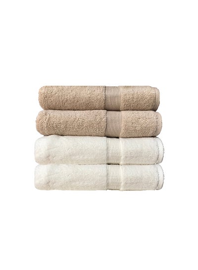 Buy 4-Piece Egyptian Bath Towel Set Beige/White 50 x 100centimeter in Saudi Arabia