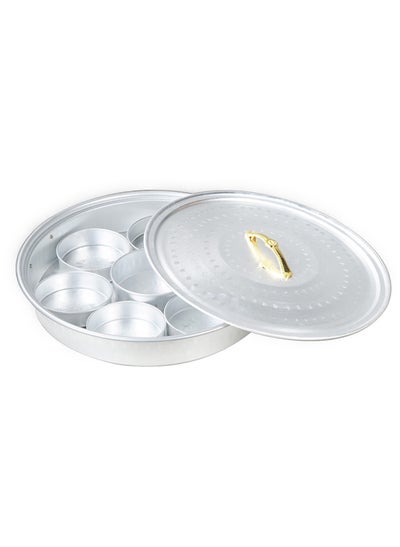 Buy Breakfast Serving Tray With 7 Serving Plates And Lid Silver 17inch in UAE