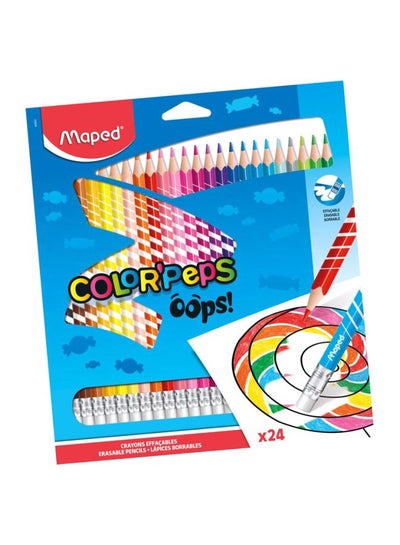 Buy 24-Piece Color'Peps Oops! Erasable Colour Pencil Set Red/Yellow/Green in UAE