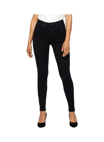 Buy High Rise Tapered Jeans Black in UAE