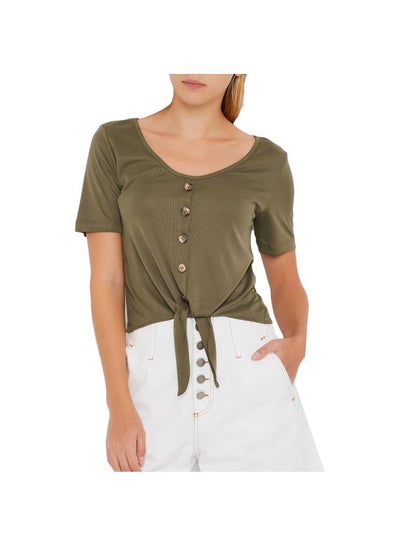 Buy Faux Button Detailed Top Green in Saudi Arabia