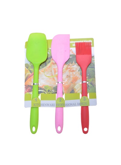 Buy 3-Piece Silicone Spatula And Cooking Brush Set Multicolor 3.2inch in Egypt