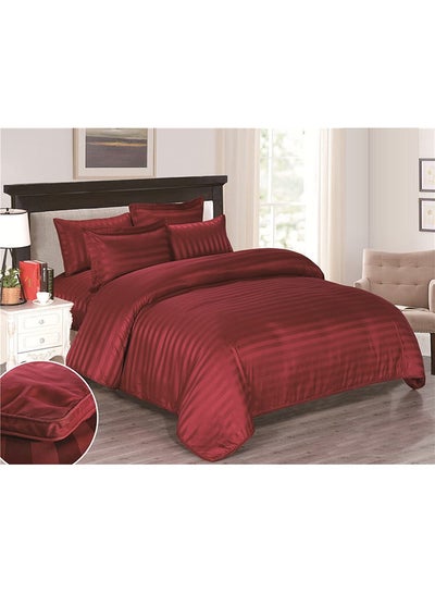 Buy 6-Piece Hotel Striped Pattern King Comforter Set Polyester Red in UAE