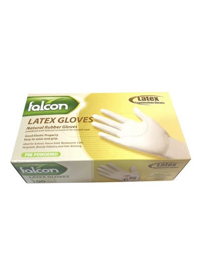 Buy 100-Piece Pre-Powered Latex Disposable Gloves White Large in UAE