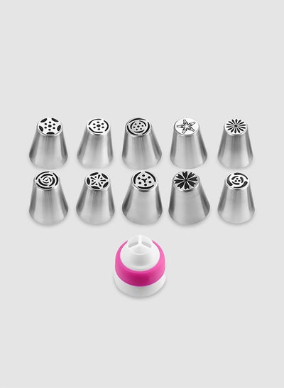 Buy 10-Piece Icing Pipe Nozzles Silver/White/Pink 3.7x3.7x4.1centimeter in UAE