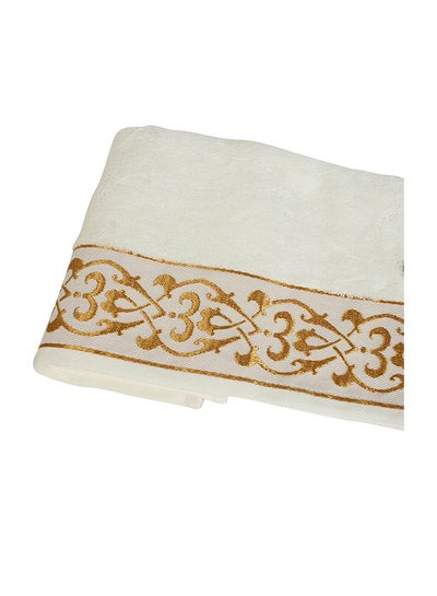 Buy Embroidered Bath Towel White/Gold 80x150cm in UAE