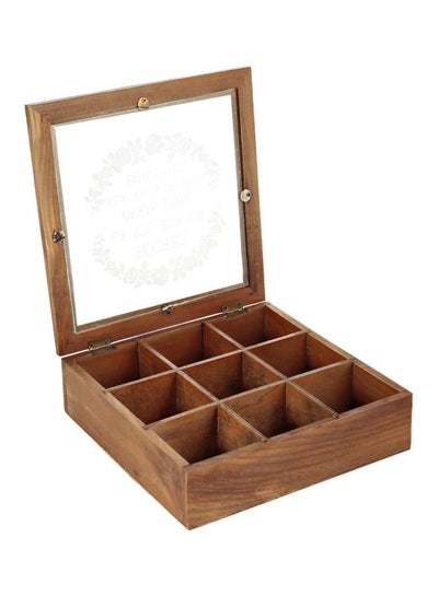 Buy Wooden Tea Box Brown/Clear 24x24x7centimeter in Saudi Arabia