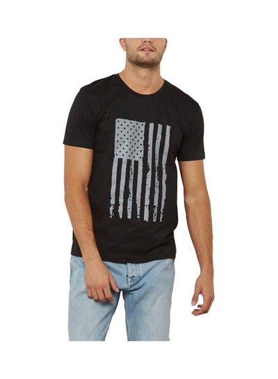 Buy Flag Print Crew Neck T-Shirt Black in UAE