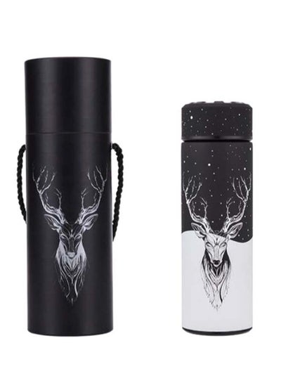 Buy Deer Printed Thermos Vacuum Water Bottle With Gift Box Black/White 350ml in UAE