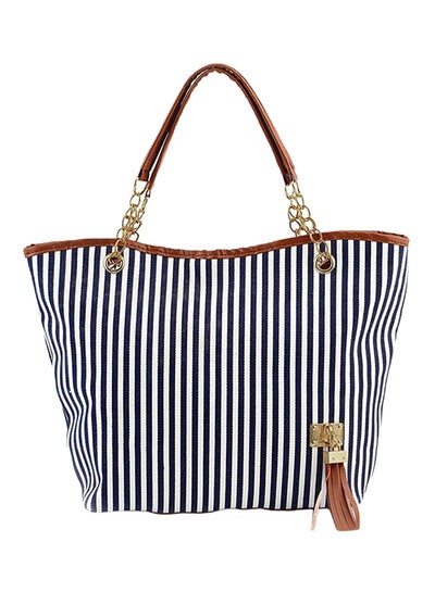 Buy Stripe Print Zipper Tote Bag Black/White in Saudi Arabia