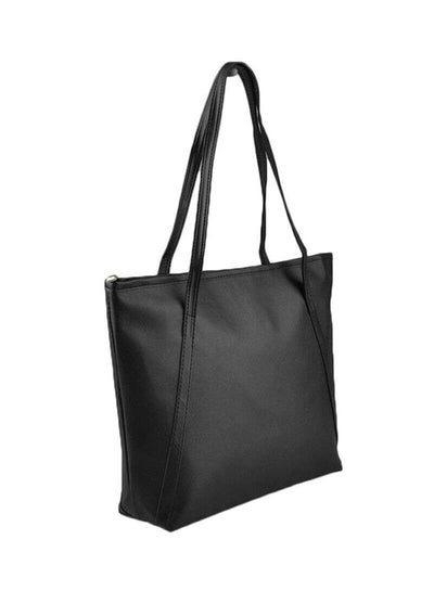 Buy Leather Zipper Tote Bag Black in Saudi Arabia