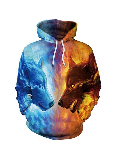 Buy Wolf Head 3D Print Hoody Multicolour in Saudi Arabia