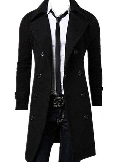 Buy Long Sleeve Trench Coat Black in UAE