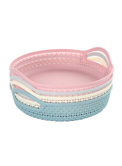 Buy 4-Piece Round Plastic Food Basket Pink/Yellow/Blue in Saudi Arabia