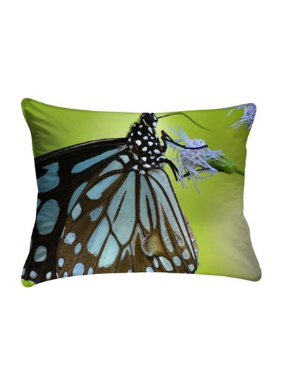 Buy Butterfly Printed Pillow Cover Polyester Black/White/Green 40x60cm in Egypt