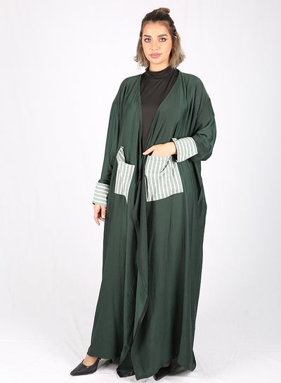 Buy Striped Pockets Abaya Green in Saudi Arabia