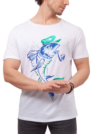 Buy Anemoss Captain Fish Short Sleeve T-Shirt White/Blue in UAE