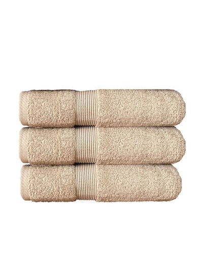 Buy 3-Piece Egyptian Cotton Bath Towel Beige 90x180cm in Saudi Arabia