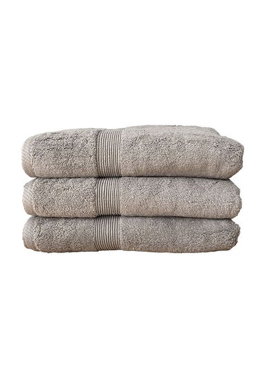 Buy 3-Piece Egyptian Cotton Bath Towel Grey 90x150cm in Saudi Arabia