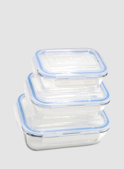 Buy 3-Piece Glass Food Storage Set Clear/Blue 21x16x15centimeter in UAE