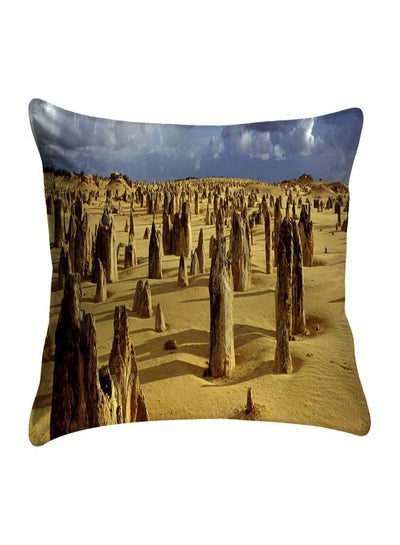 Buy Printed  Cushion Cover Blue/Yellow/Brown polyester Blue/Yellow/Brown 40x40cm in Egypt