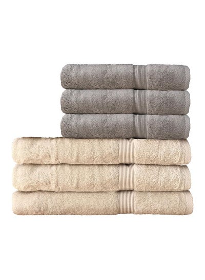 Buy 6-Piece Egyptian Cotton Towel Set Grey/Beige 3 Small Towels (50x100),3 Large Towels (70x140)cm in Saudi Arabia