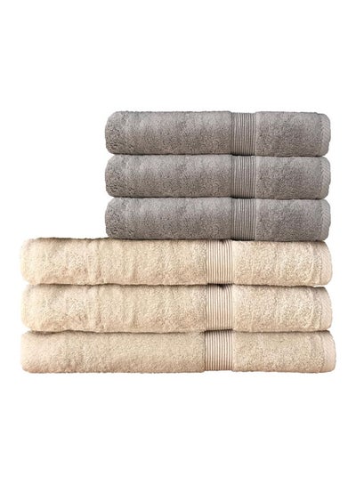 Buy 6-Piece Egyptian Cotton Towel Set Grey/Beige 3 Towels (70x140), 3 Towels (90x150)cm in Saudi Arabia