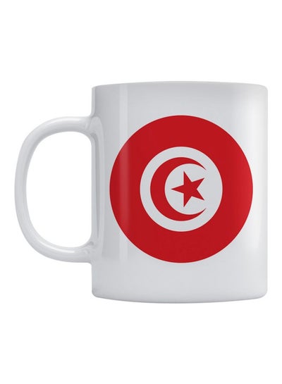 Buy Tunis Flag Printed Ceramic Mug White/Red 350ml in Saudi Arabia