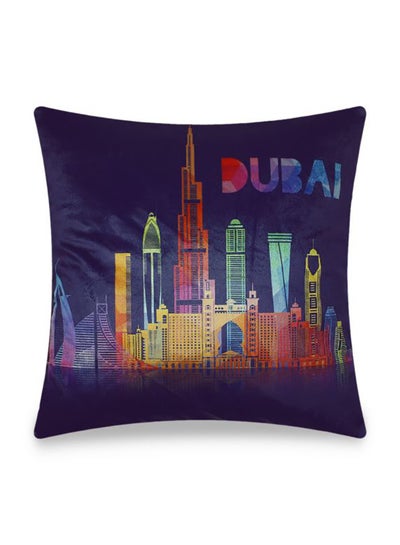 Buy Dubai Landscape Style Velvet Printing Cushion Cover Multicolour 45x45centimeter in UAE