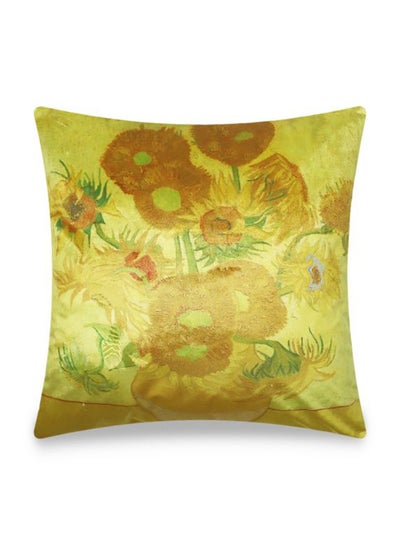 Buy Vincent Van Gogh Sunflowers Printing Cushion Cover Multicolour 45x45centimeter in UAE