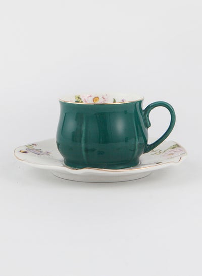 Buy 2-Piece Voguish Unique Five Leaf Cup And Saucer Green/White 115ml in Saudi Arabia