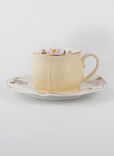 Buy Five Leaf Ceramic Cup And Saucer Yellow/White 115ml in Saudi Arabia