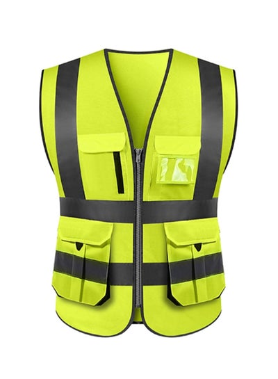 Buy High Visibility Reflective Safety Work Vest With Multiple Pocket Green/Black XL in Saudi Arabia