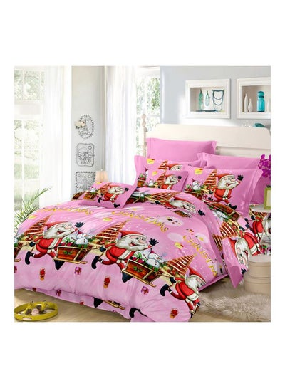 Buy 4-Piece 3D Santa Printed Duvet Cover Set Polyester Pink/Red/White in Saudi Arabia