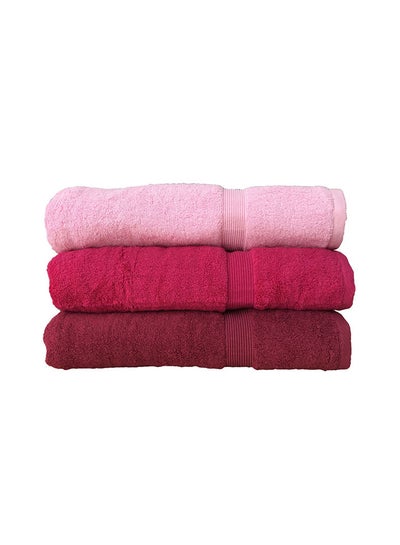 Buy 3-Piece Egyptian Cotton Bath Towel Set Pink/Red/Burgundy 70x140cm in Saudi Arabia