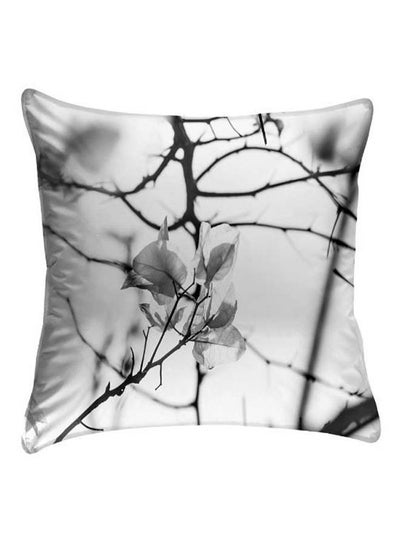 Buy Floral Printed Pillow Cover polyester Black/Grey/White 40 x 40cm in Egypt