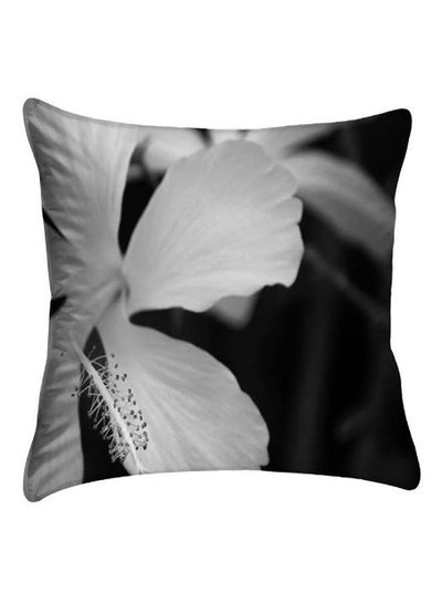 Buy Flower Printed Pillow Cover polyester White/Black 40 x 40cm in Egypt