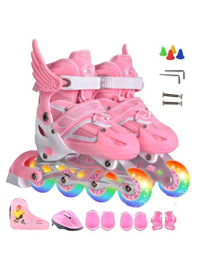 Buy Adjustable LED Inline Roller Skates With Protective Gears And Accessories 27cm in Saudi Arabia